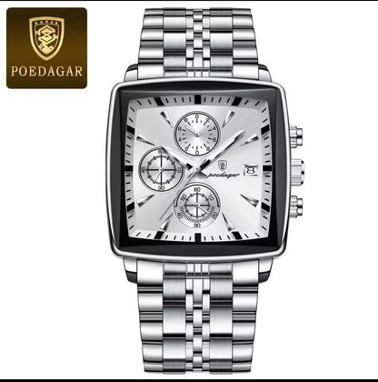 Poedagar Montre Carrée pour Hommes en Acier Inoxydable - Collection Élégance et Fonctionnalité